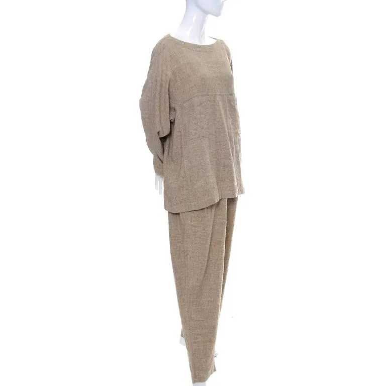 1980's Issey Miyake Textured Cotton Tunic & Pants Outfit Size Medium