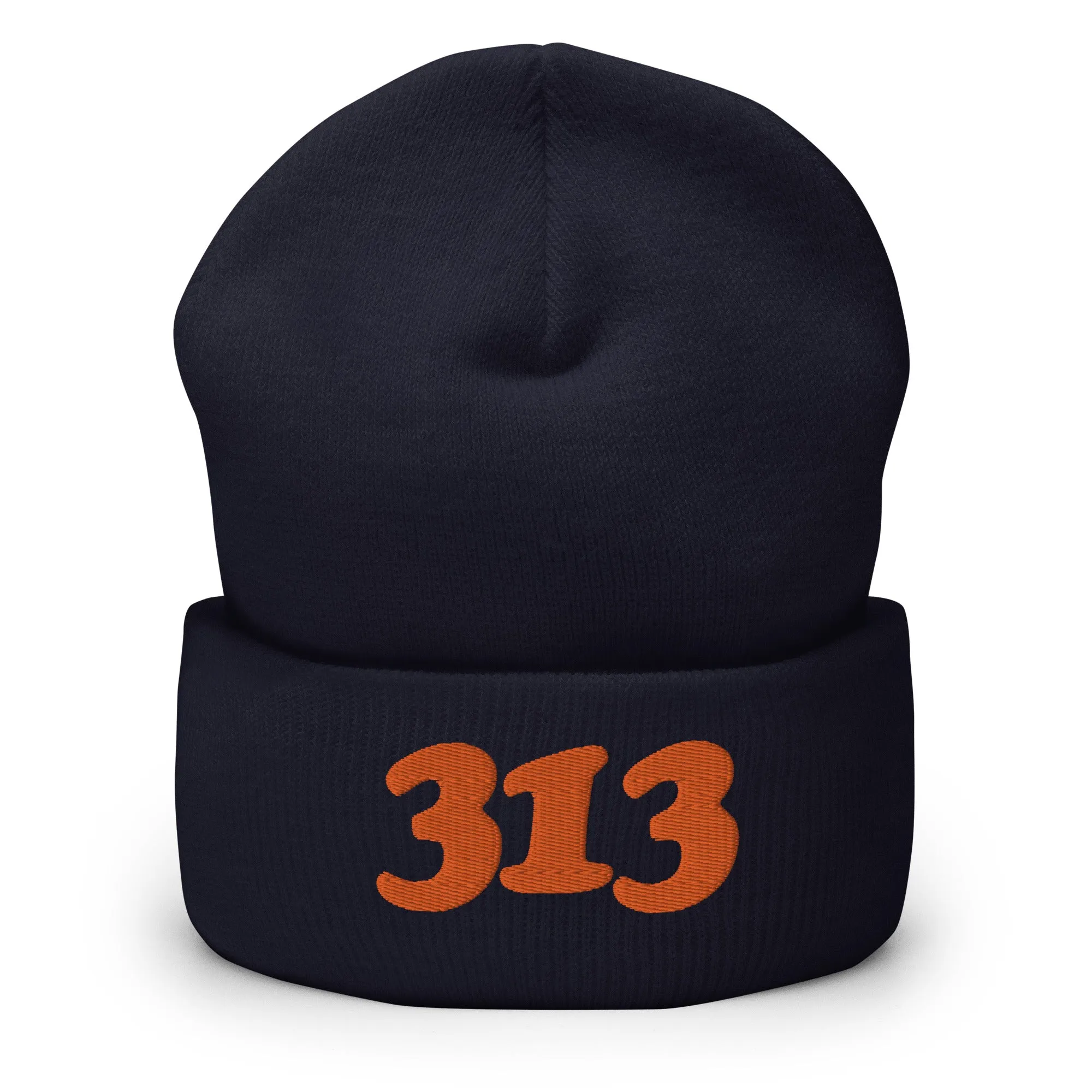 313 Embroidered Cuffed Beanie - Navy / Orange