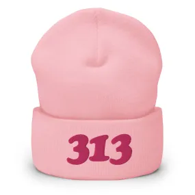 313 Embroidered Cuffed Beanie - Pink