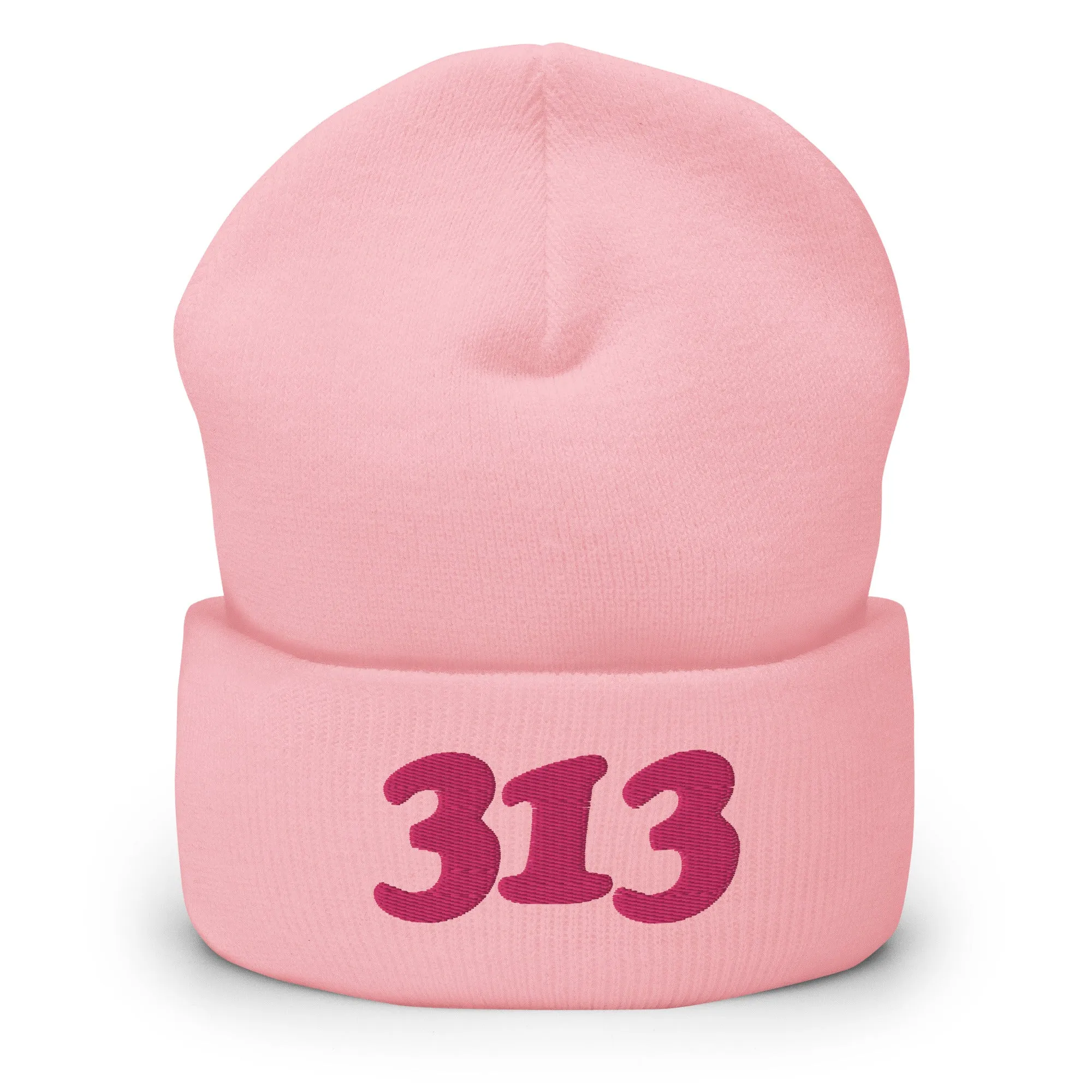 313 Embroidered Cuffed Beanie - Pink