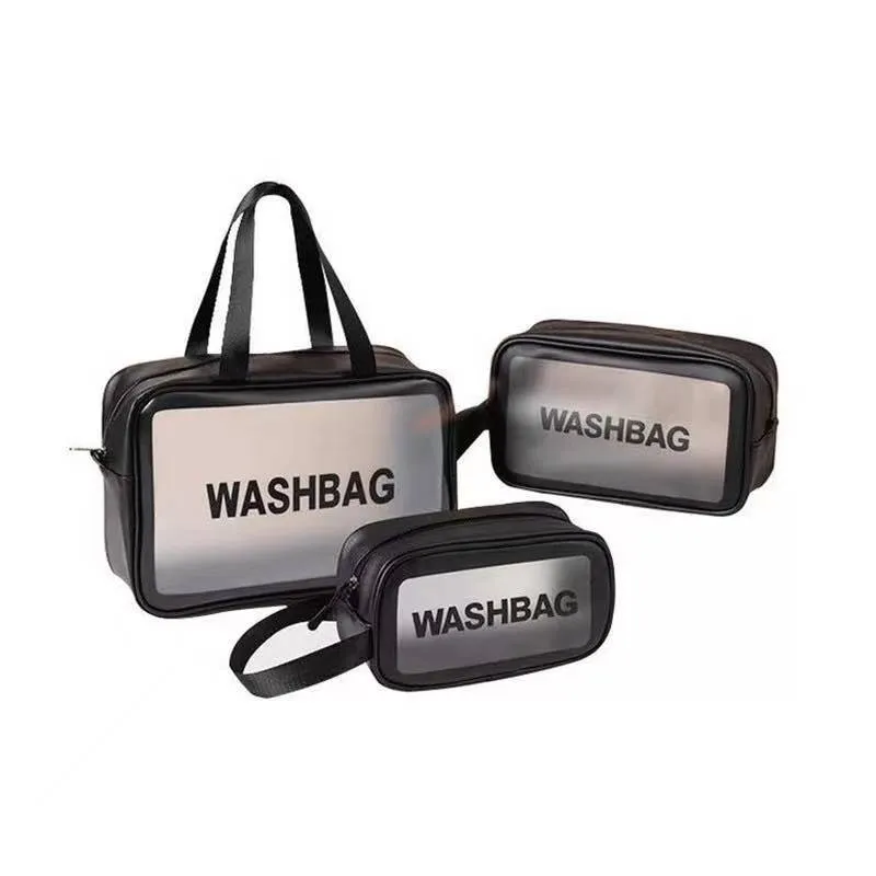 3Pcs Transparent Travel Waterproof Cosmetic Bag Set-Black