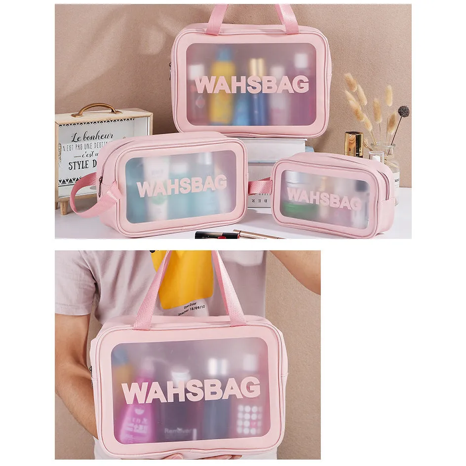 3Pcs Transparent Travel Waterproof Cosmetic Bag Set-Black