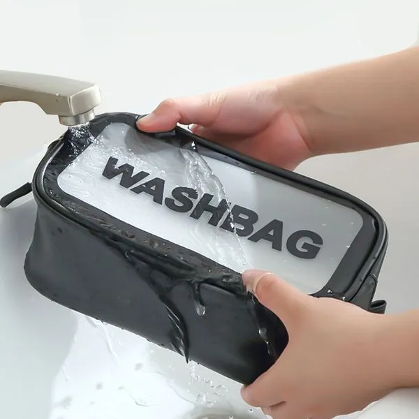 3Pcs Transparent Travel Waterproof Cosmetic Bag Set-Black