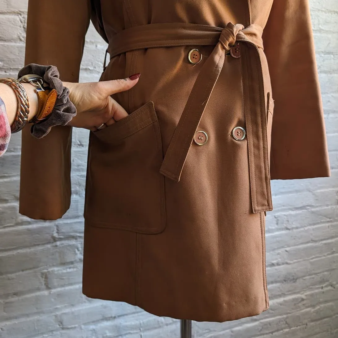 70s Vintage Faux Fur Brown Penny Lane Trench Coat Groovy Minimalist Chic Jacket