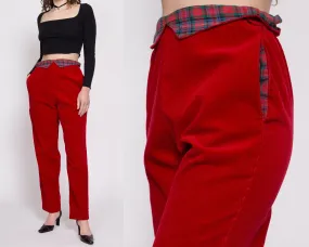 80s Red Corduroy Plaid Trim Pants - Medium