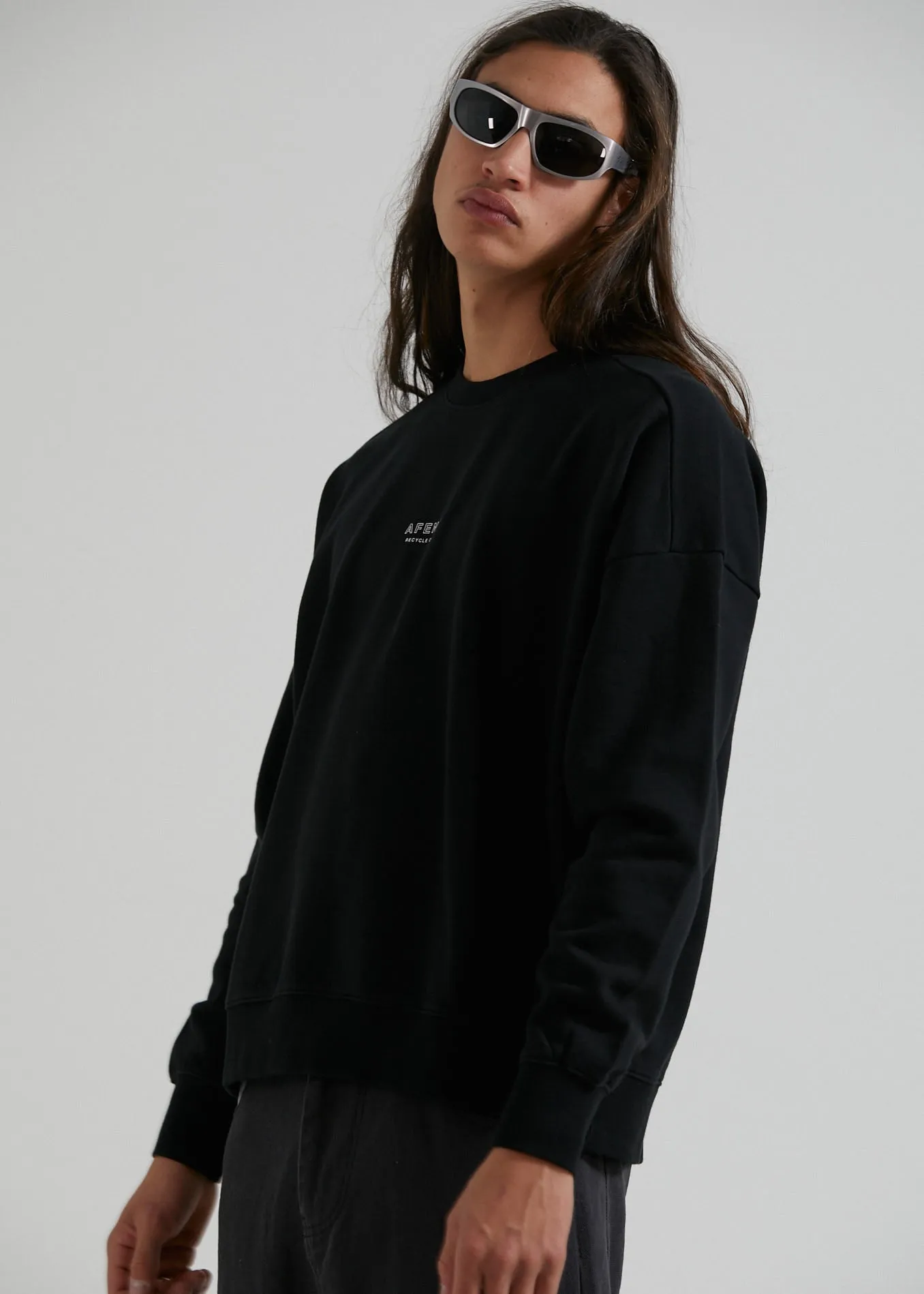 AFENDS Mens Credits - Crew Neck Jumper - Black