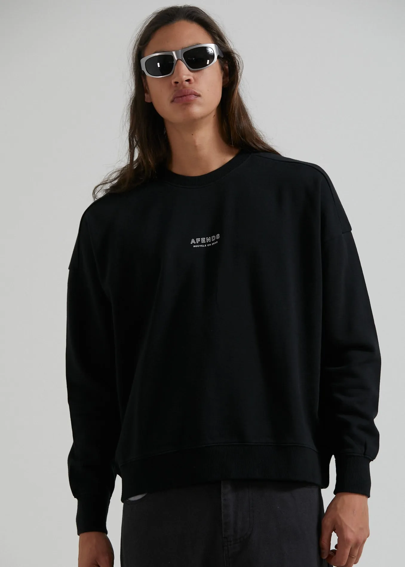 AFENDS Mens Credits - Crew Neck Jumper - Black