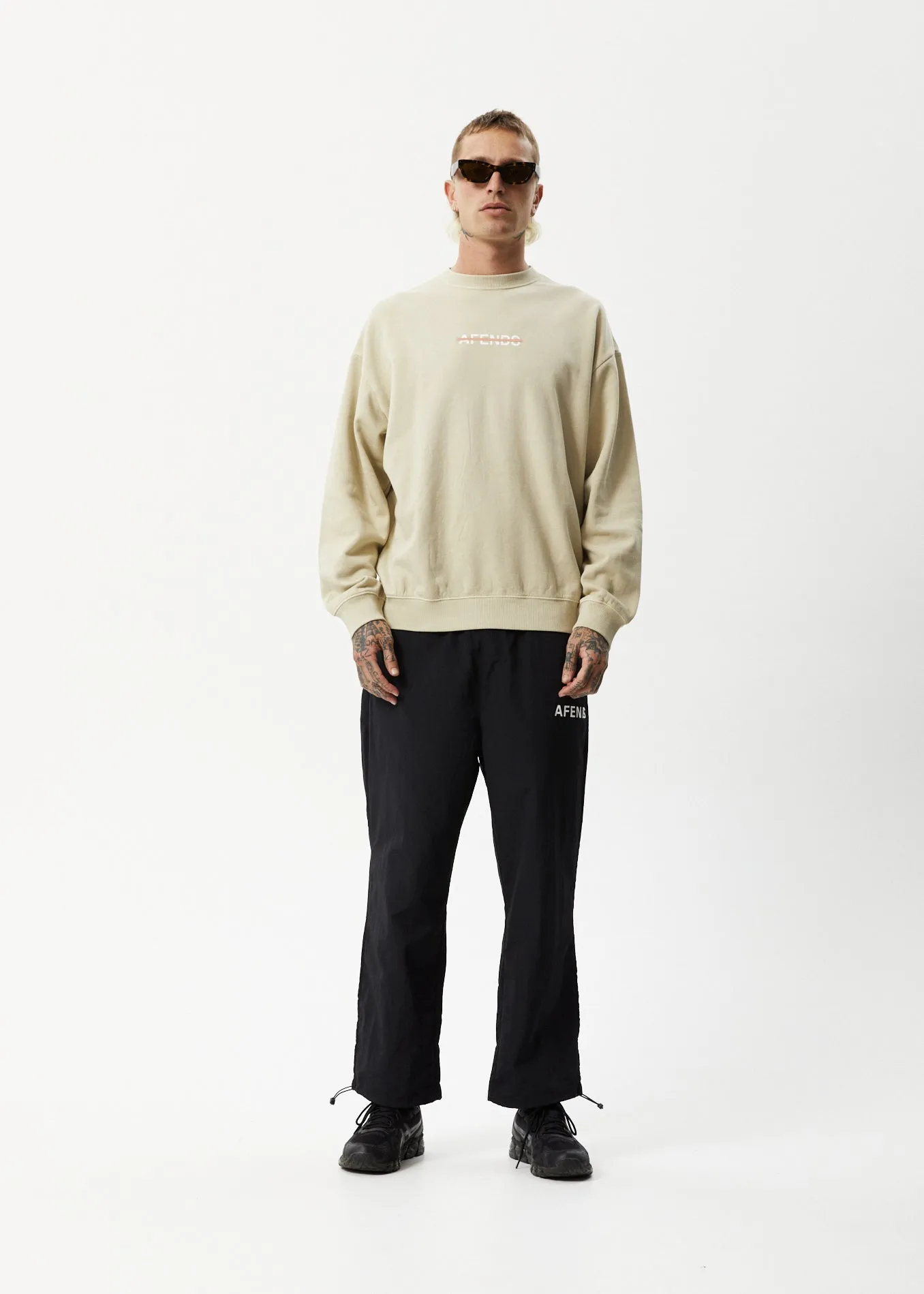 AFENDS Mens Liquid - Crew Neck Jumper - Cement