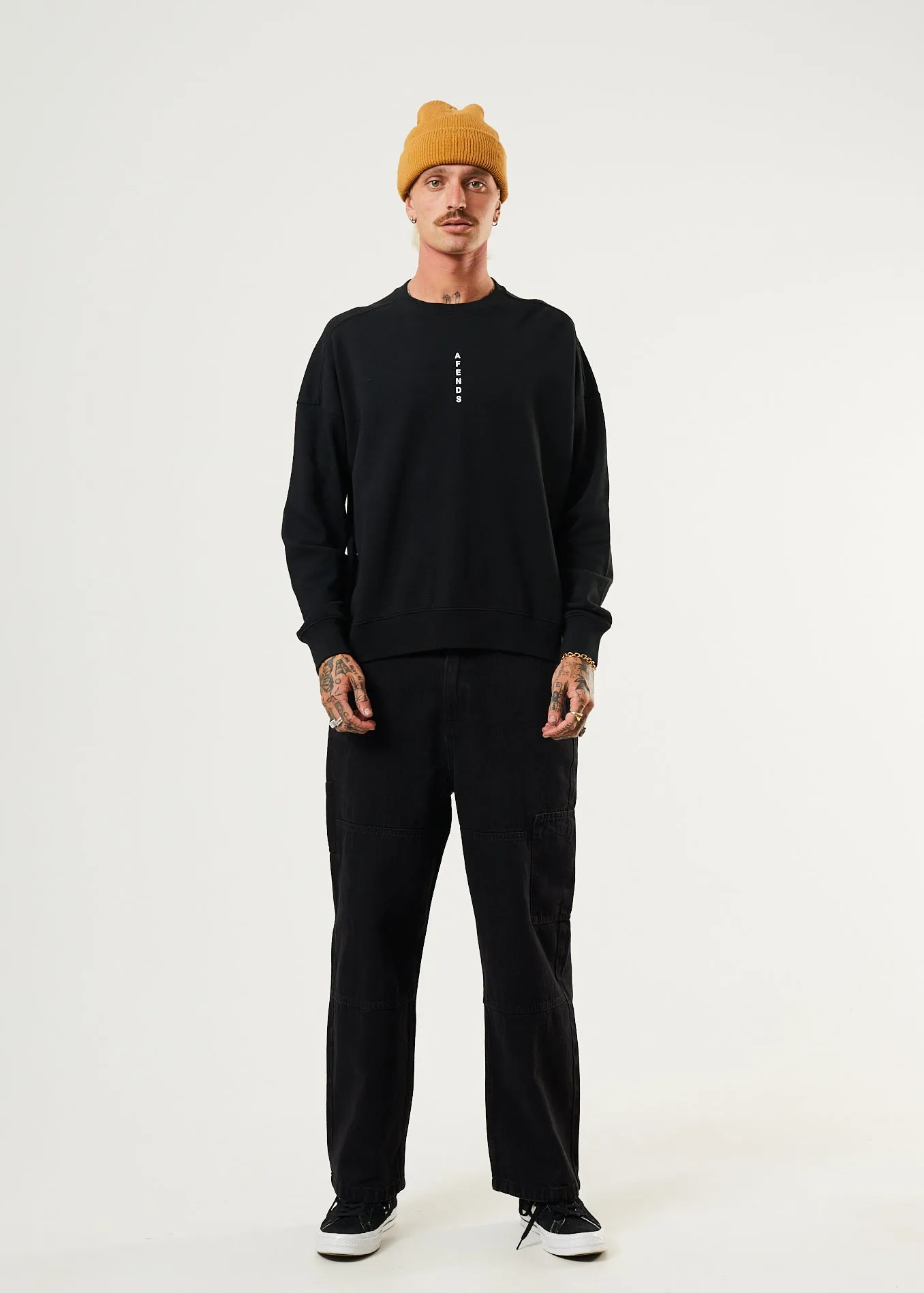 AFENDS Mens Machine - Crew Neck Jumper - Black