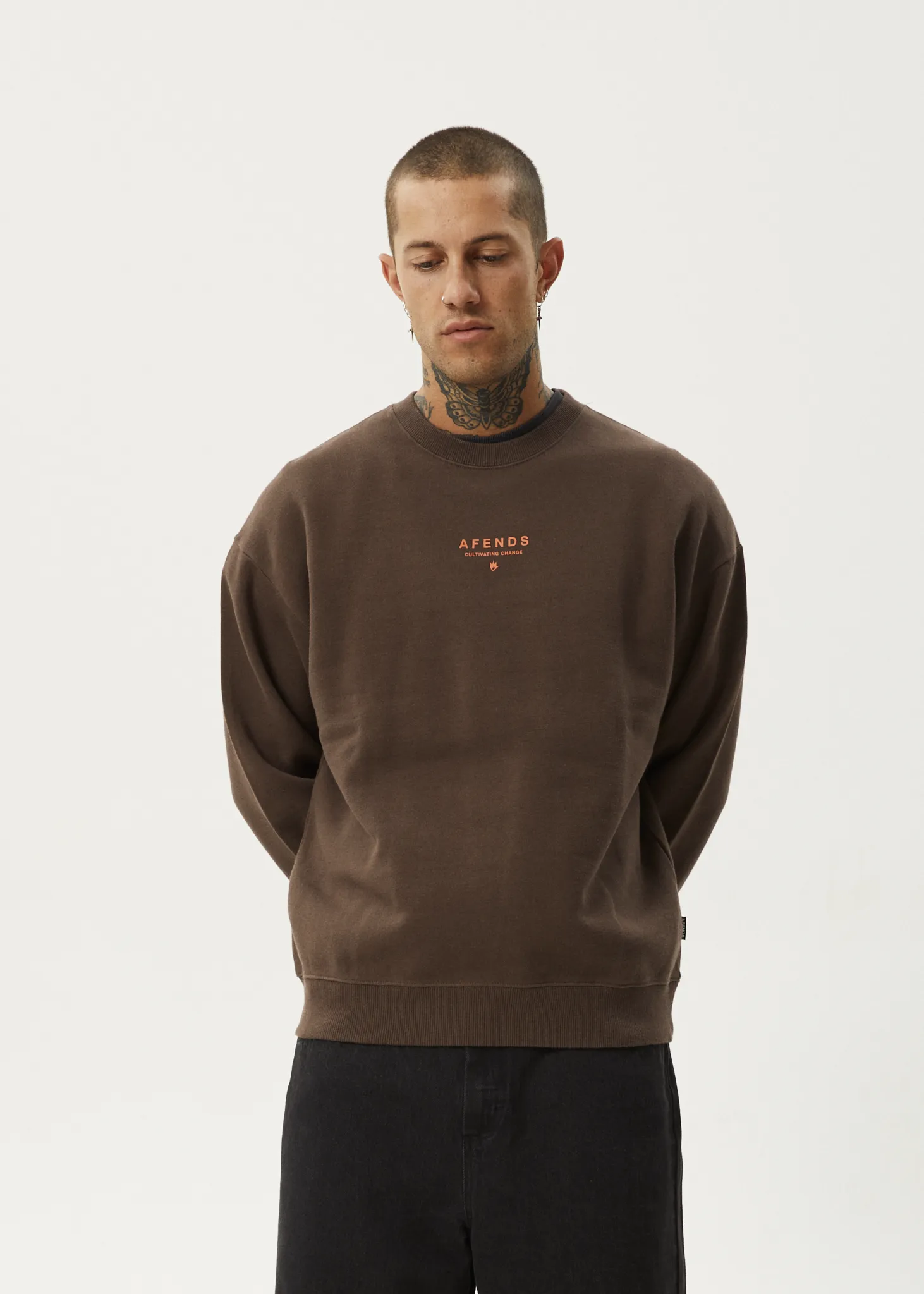 AFENDS Mens Space - Crew Neck - Coffee