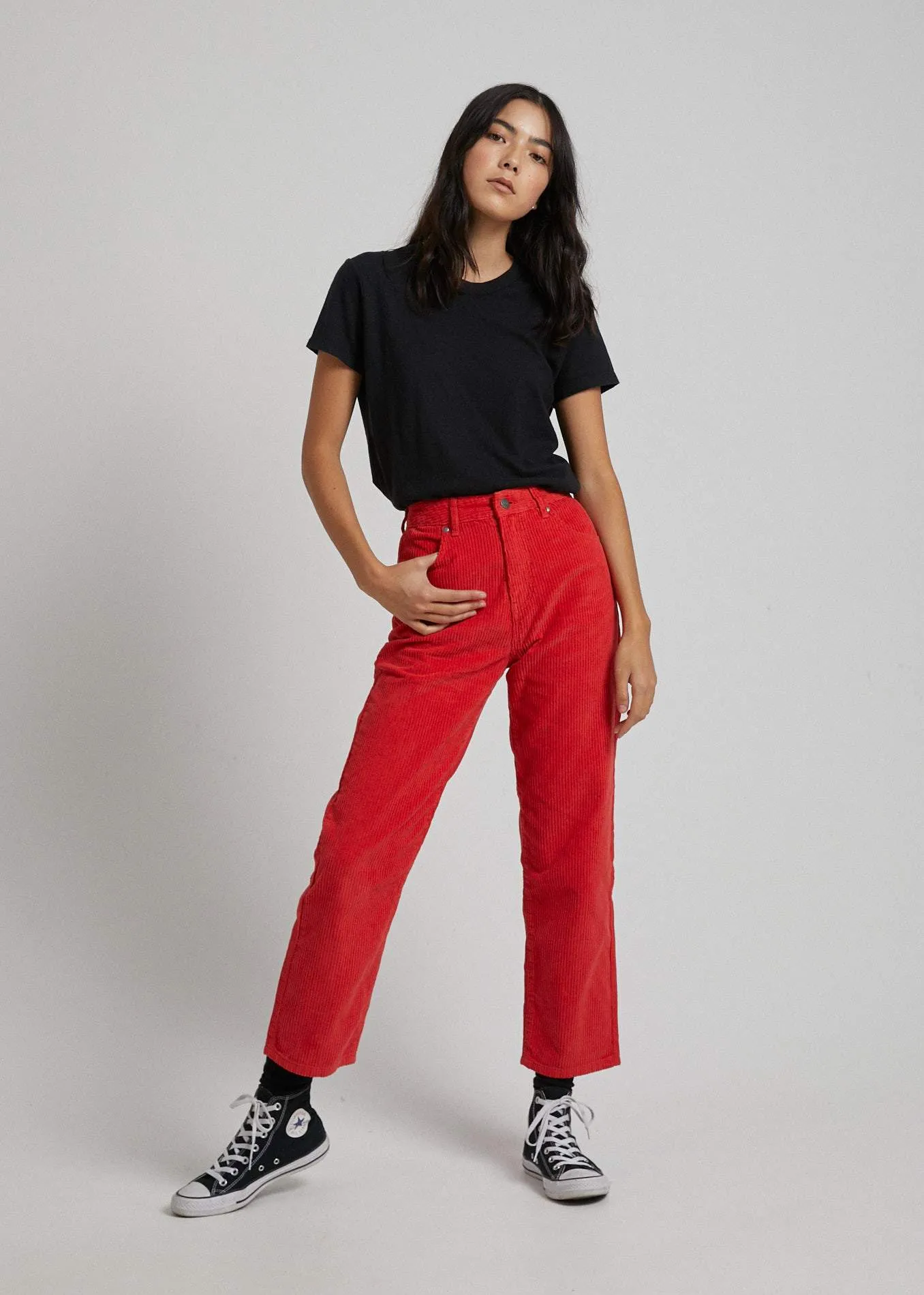 Afends Womens Shelby - Mixed Corduroy Wide Leg Pant - Flame Red