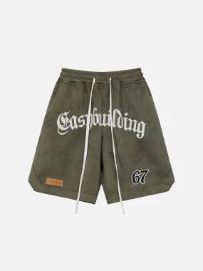 AlanBalen® - Alphabet Embroidery Suede Shorts