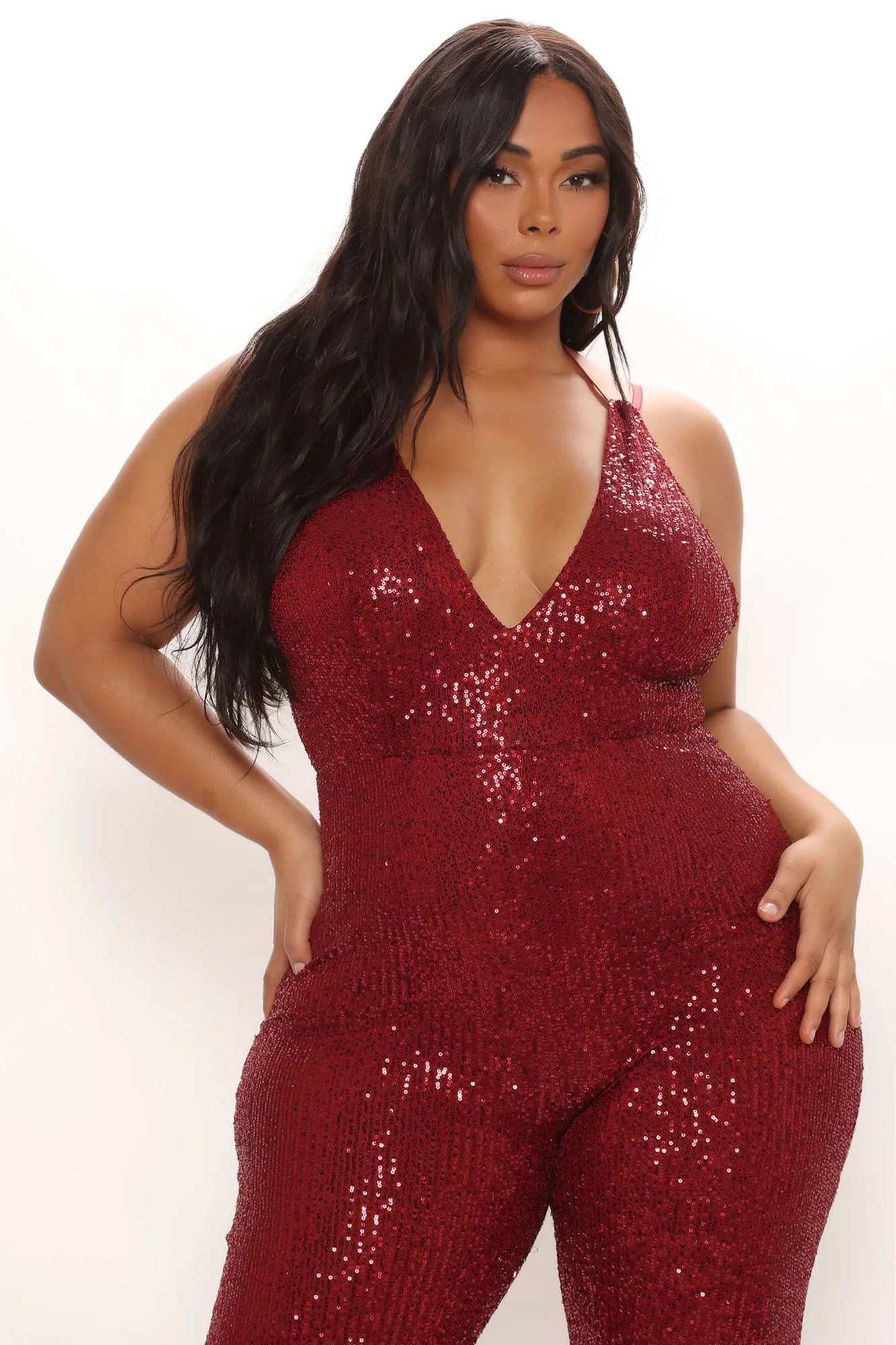 All That Shine Sequin Jumpsuit - Burgundy