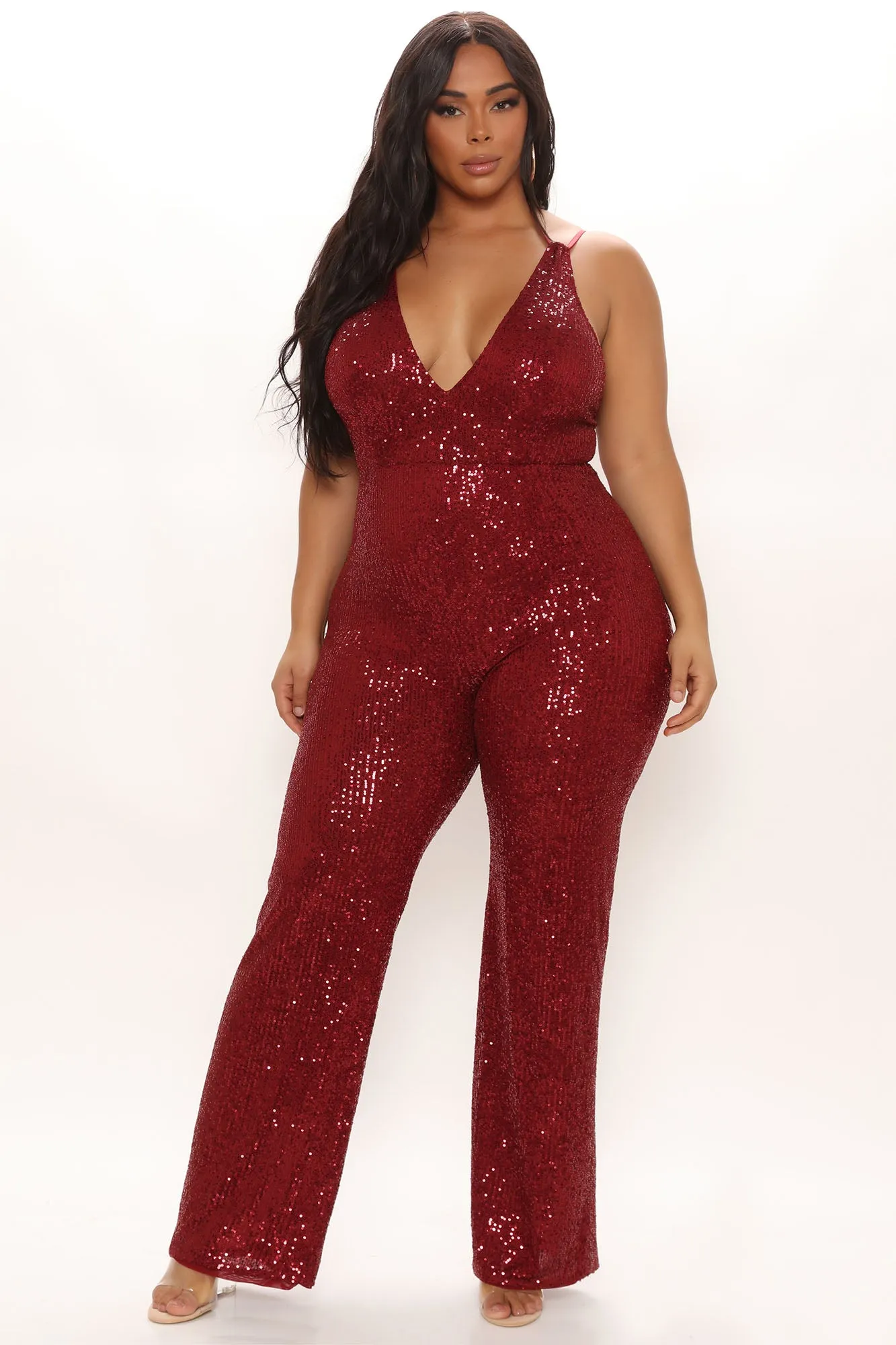 All That Shine Sequin Jumpsuit - Burgundy