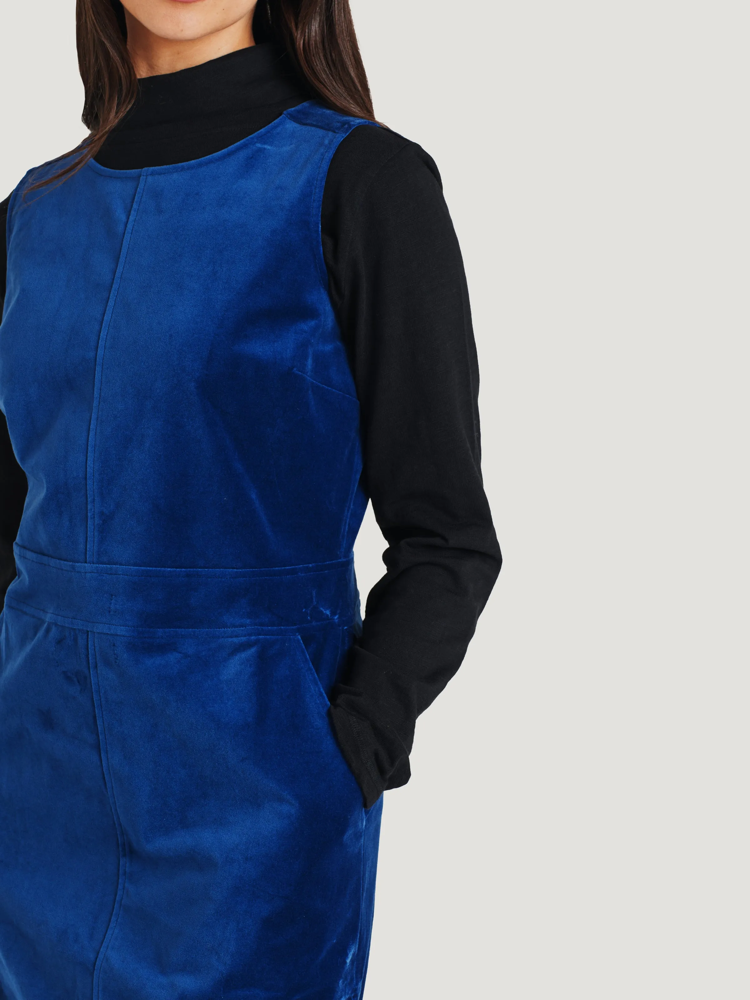 Alleegra Organic Cotton Velvet Pinafore Dress - Dark Sapphire Blue