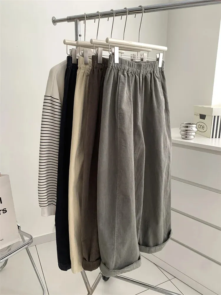 Amozae-Autumn Casual Outfits Amozae-Corduroy Loose Casual Straight Wide Leg Pants, 2024 Autumn Winter Slimming Cropped Pants