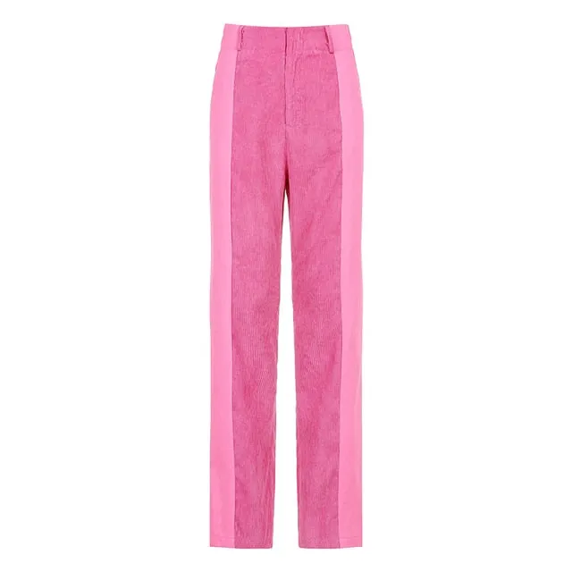 Amy Fashion - Elastic High Waist Corduroy Pants