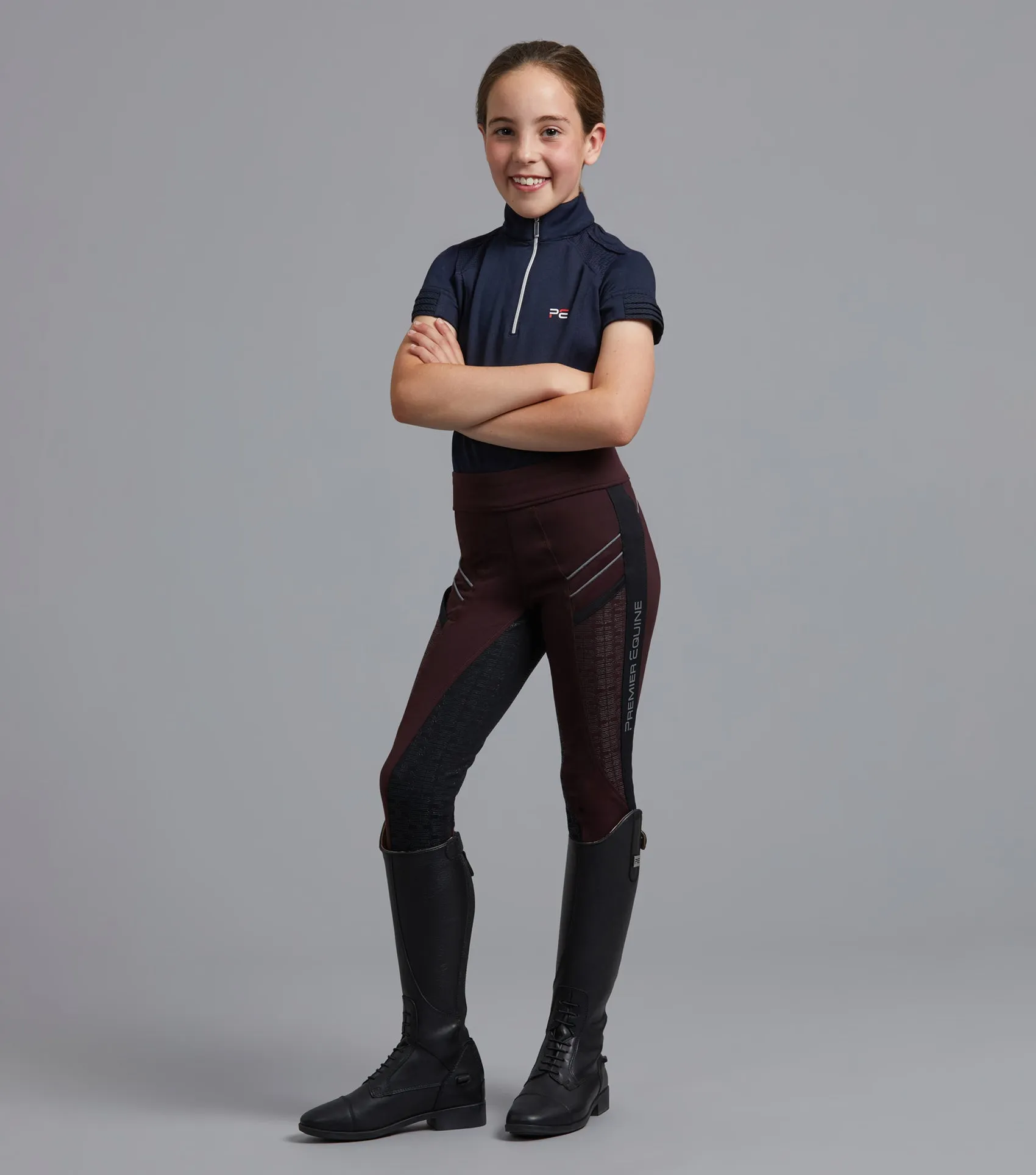 Astrid Girls Full Seat Gel Pull On Riding Tights Wine