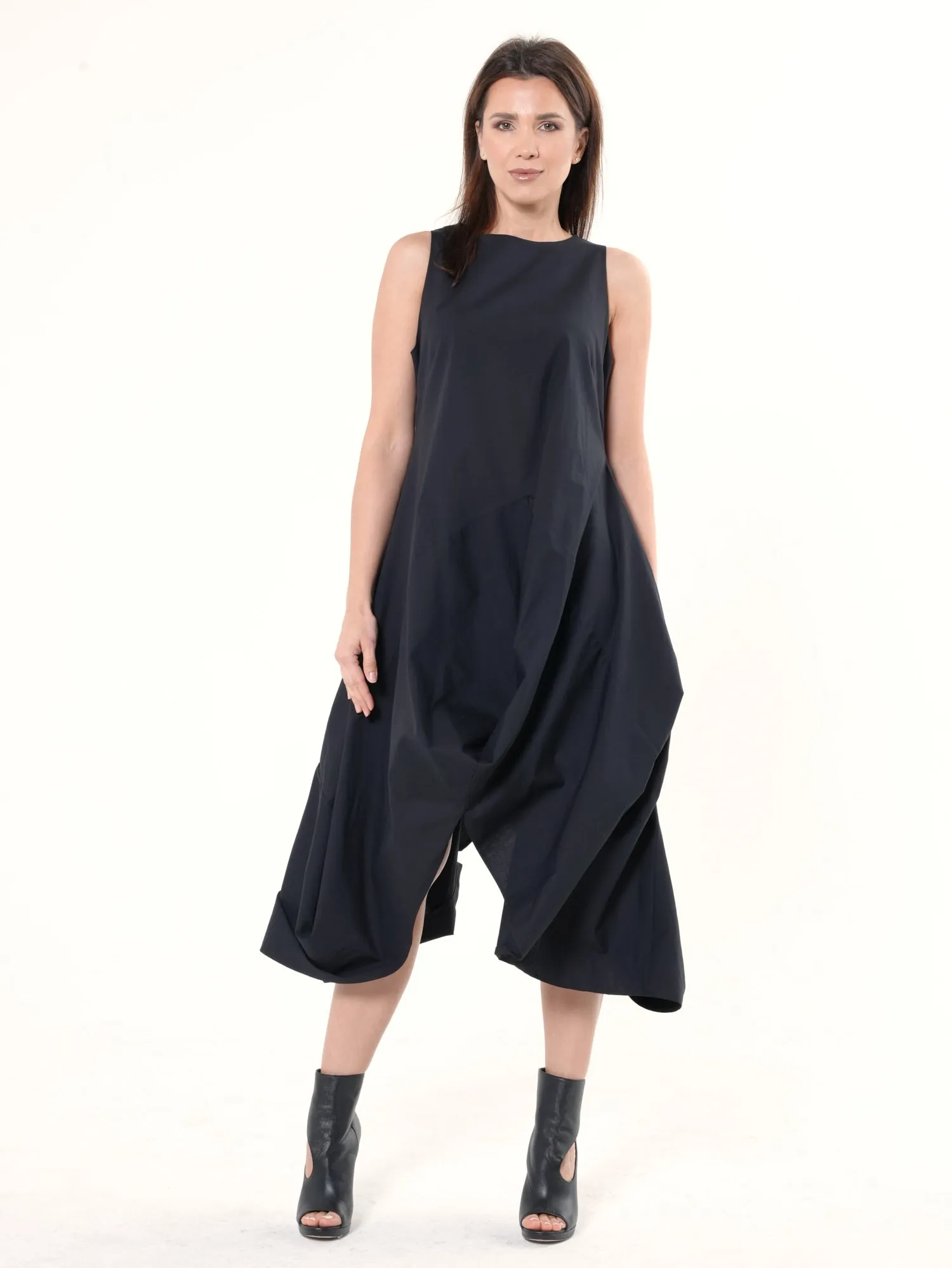 Asymmetric Sleeveless Black Dress