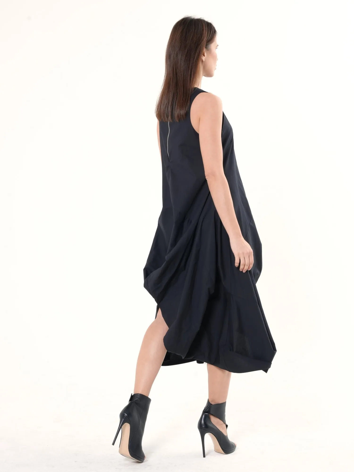 Asymmetric Sleeveless Black Dress