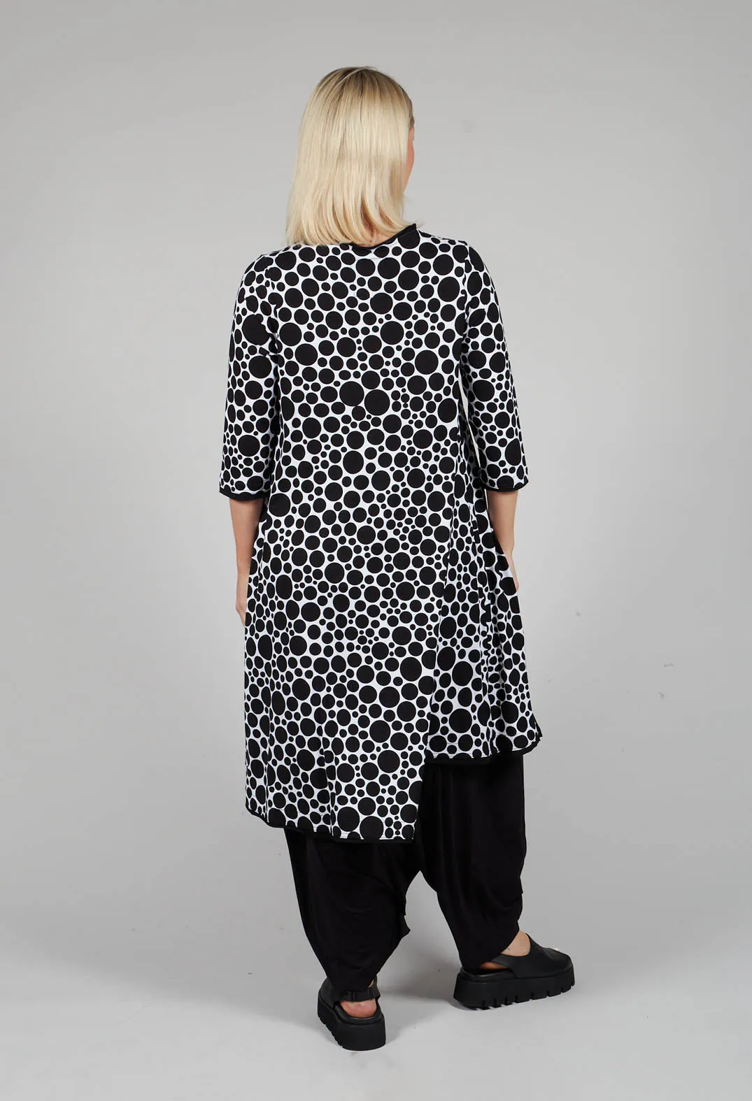 Asymmetrical Jersey Tunic Top  in White with Black Pois