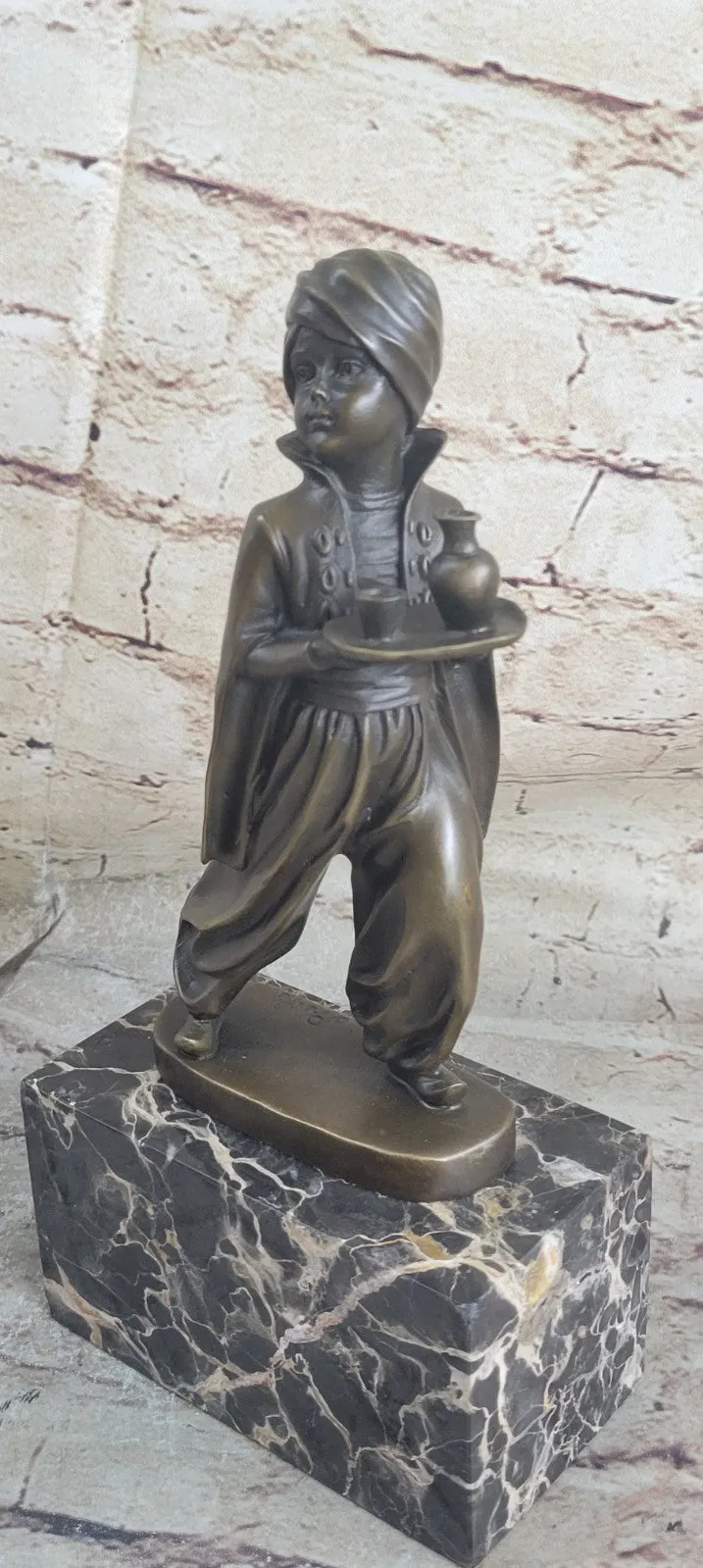 Austrian vienna bronze orientalist ottoman arab boy making Drinks Bookend Statue