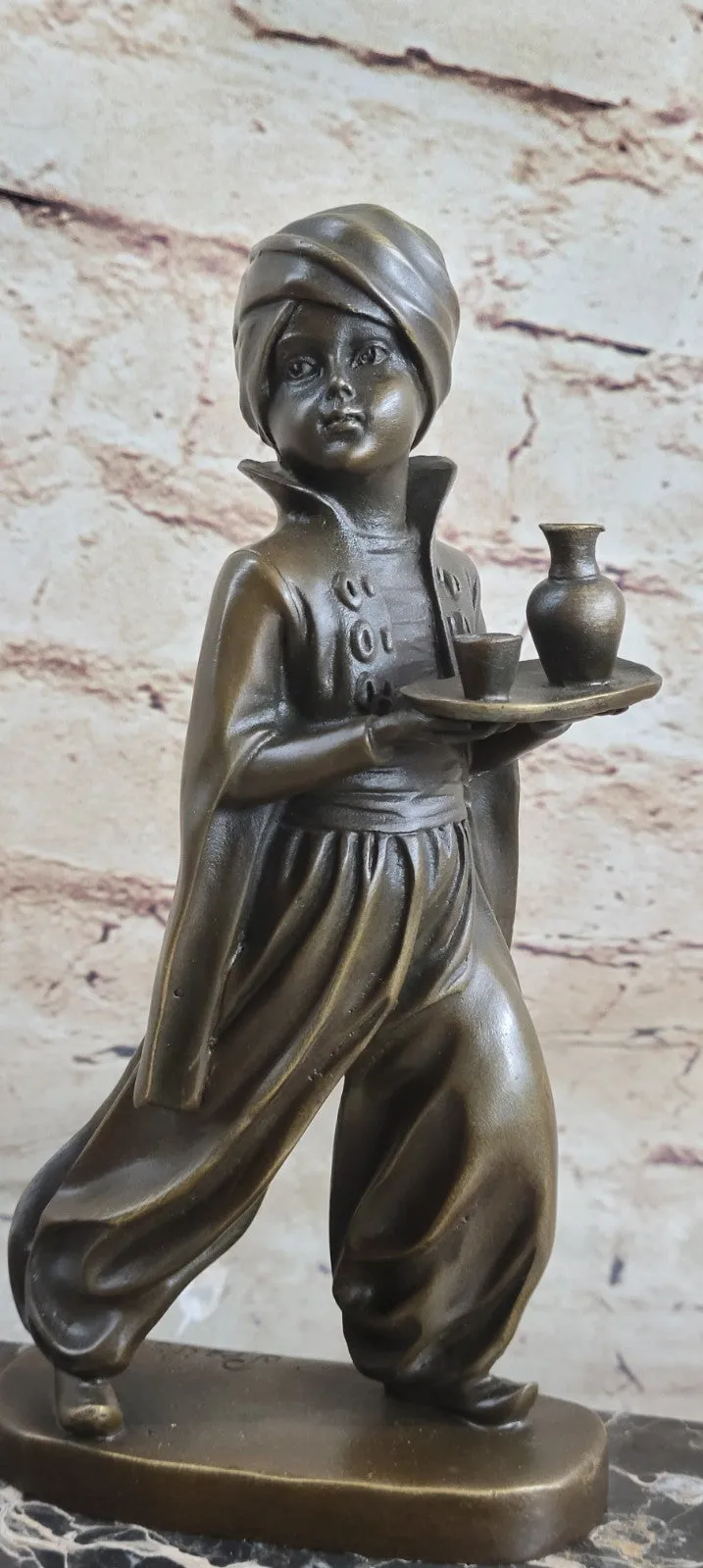 Austrian vienna bronze orientalist ottoman arab boy making Drinks Bookend Statue