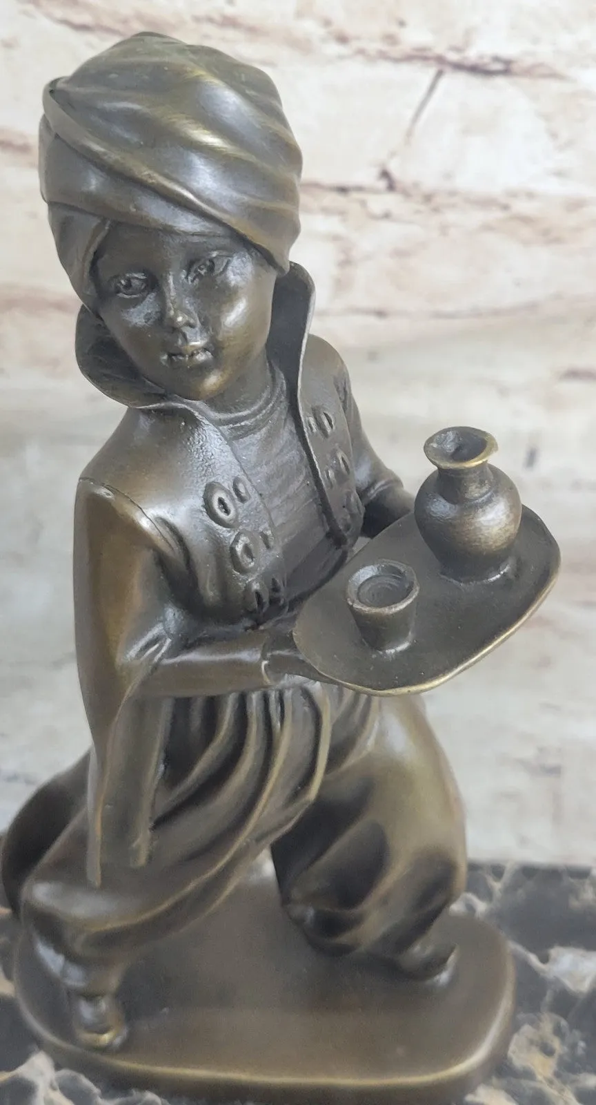 Austrian vienna bronze orientalist ottoman arab boy making Drinks Bookend Statue