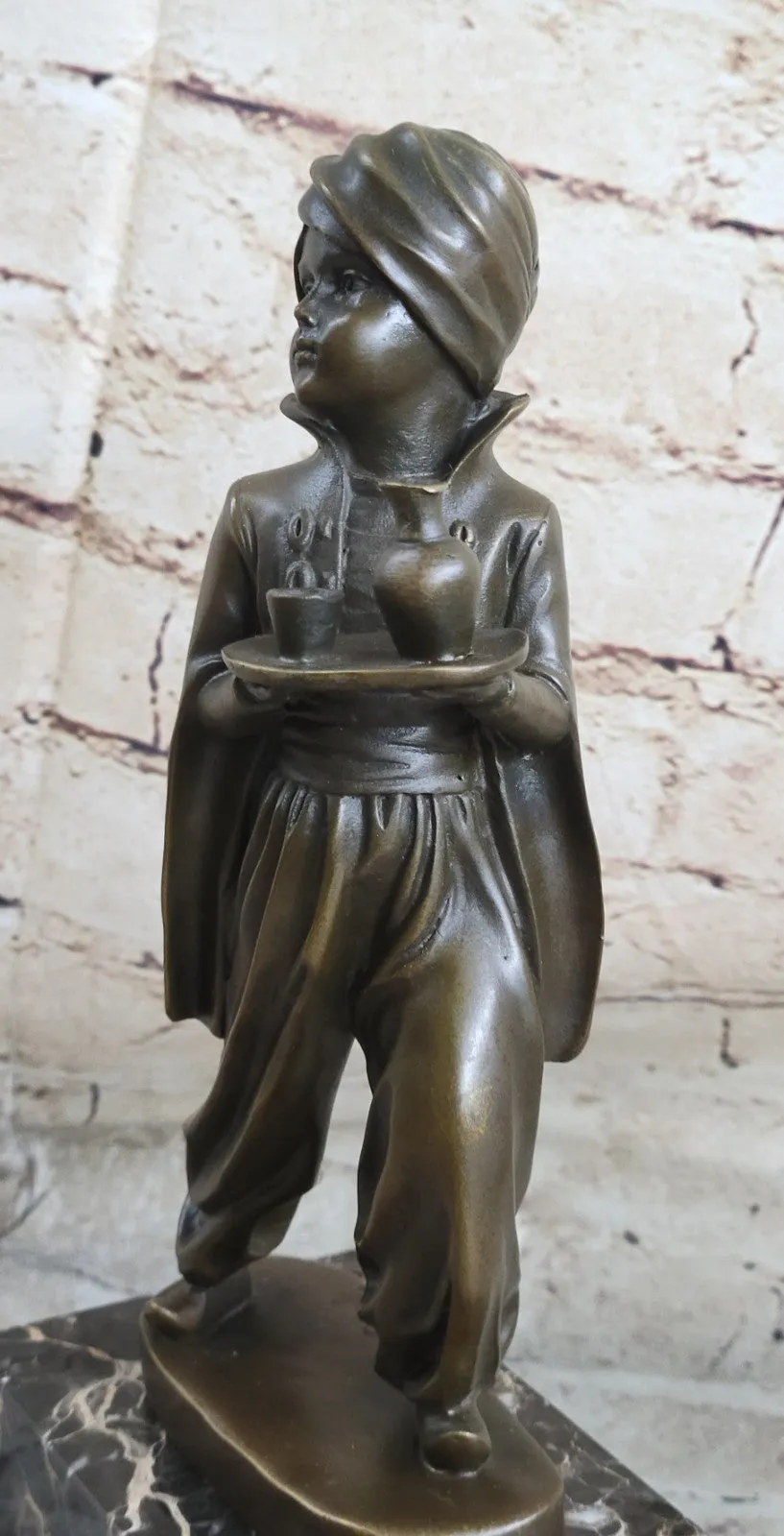 Austrian vienna bronze orientalist ottoman arab boy making Drinks Bookend Statue