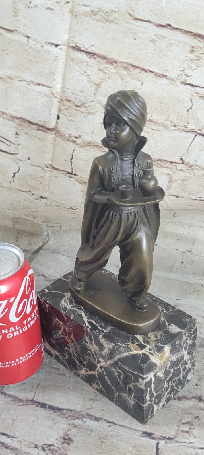 Austrian vienna bronze orientalist ottoman arab boy making Drinks Bookend Statue