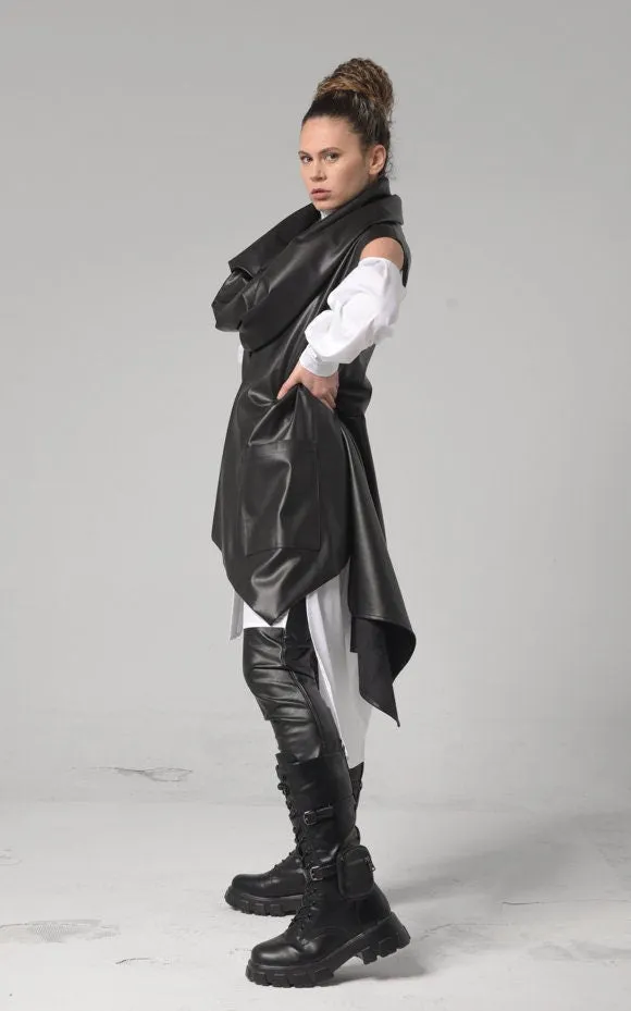 Avant Garde Eco-Leather Vest In Black