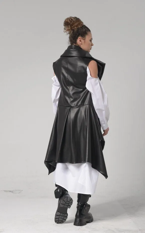 Avant Garde Eco-Leather Vest In Black