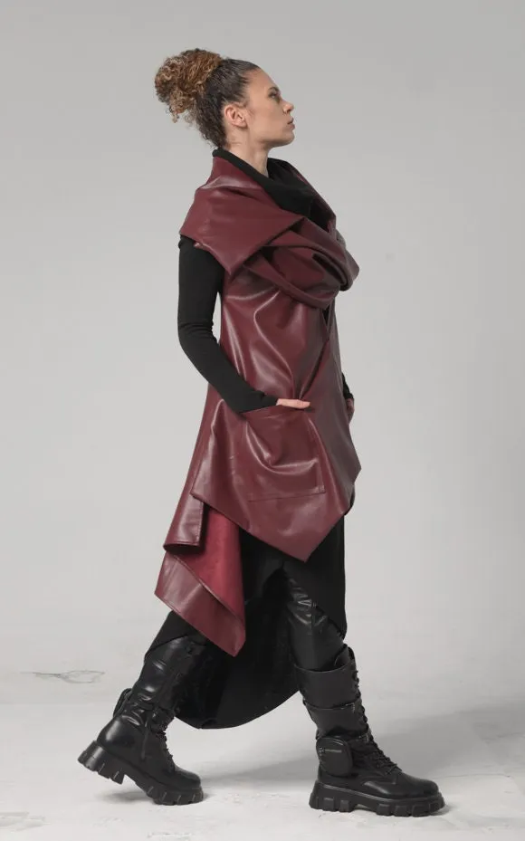 Avant Garde Eco-Leather Vest In Burgundy