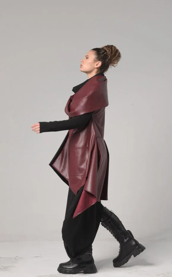 Avant Garde Eco-Leather Vest In Burgundy