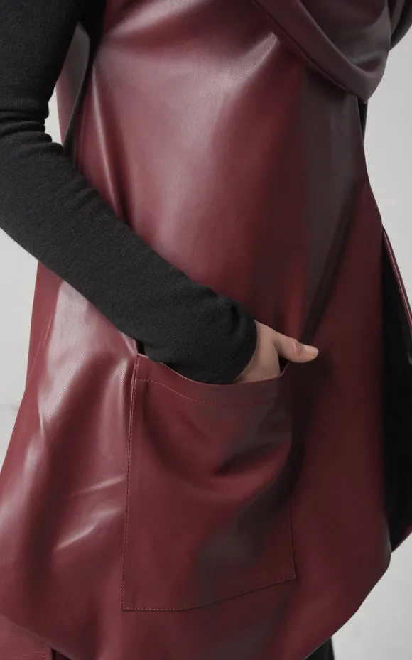 Avant Garde Eco-Leather Vest In Burgundy