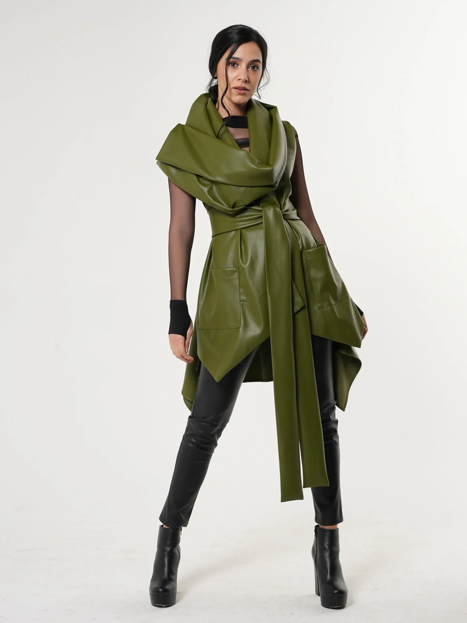 Avant Garde Eco-Leather Vest In Green