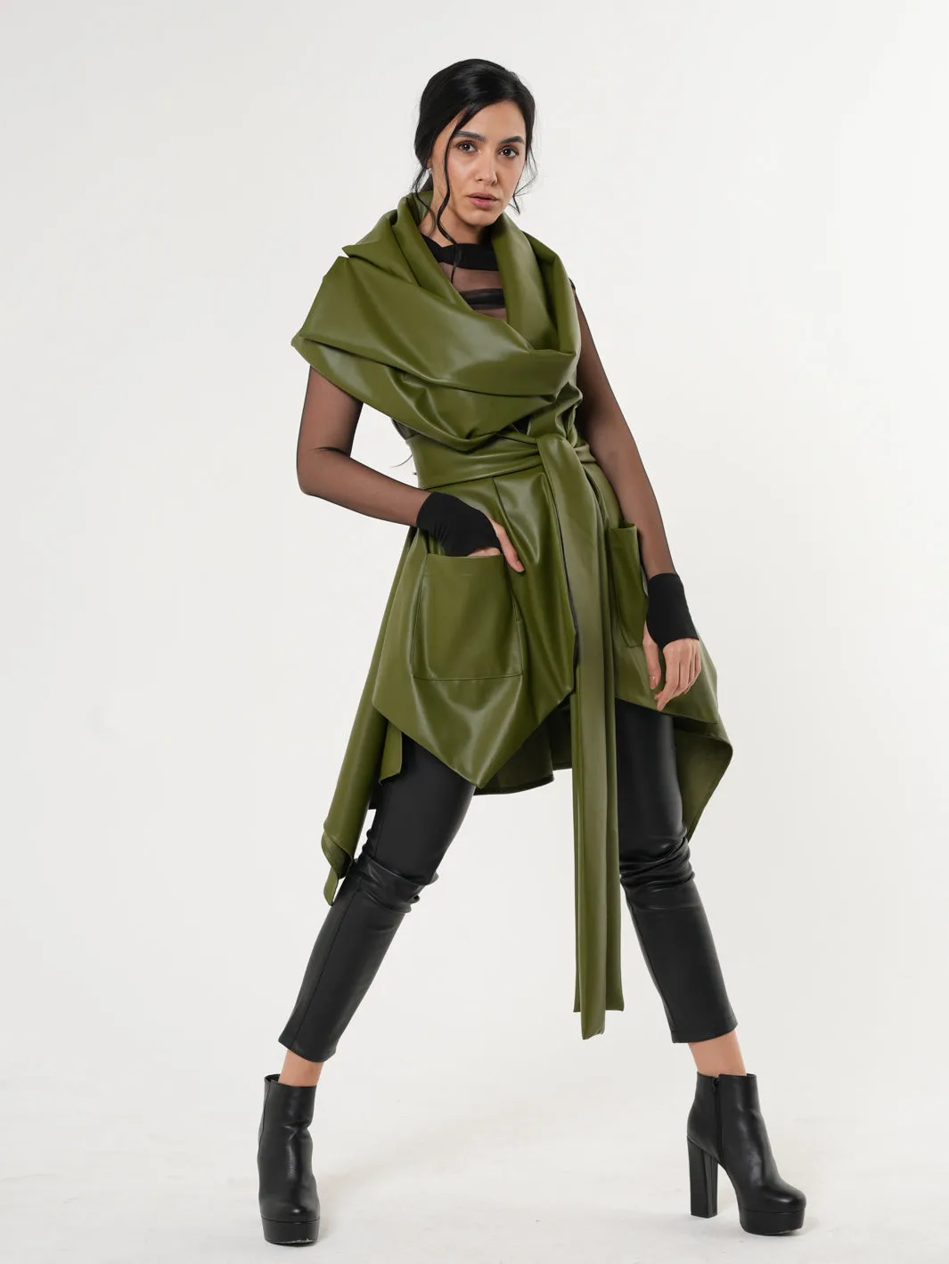 Avant Garde Eco-Leather Vest In Green