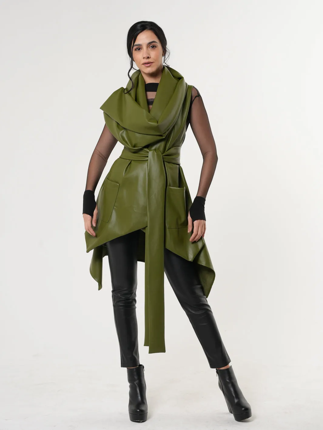 Avant Garde Eco-Leather Vest In Green