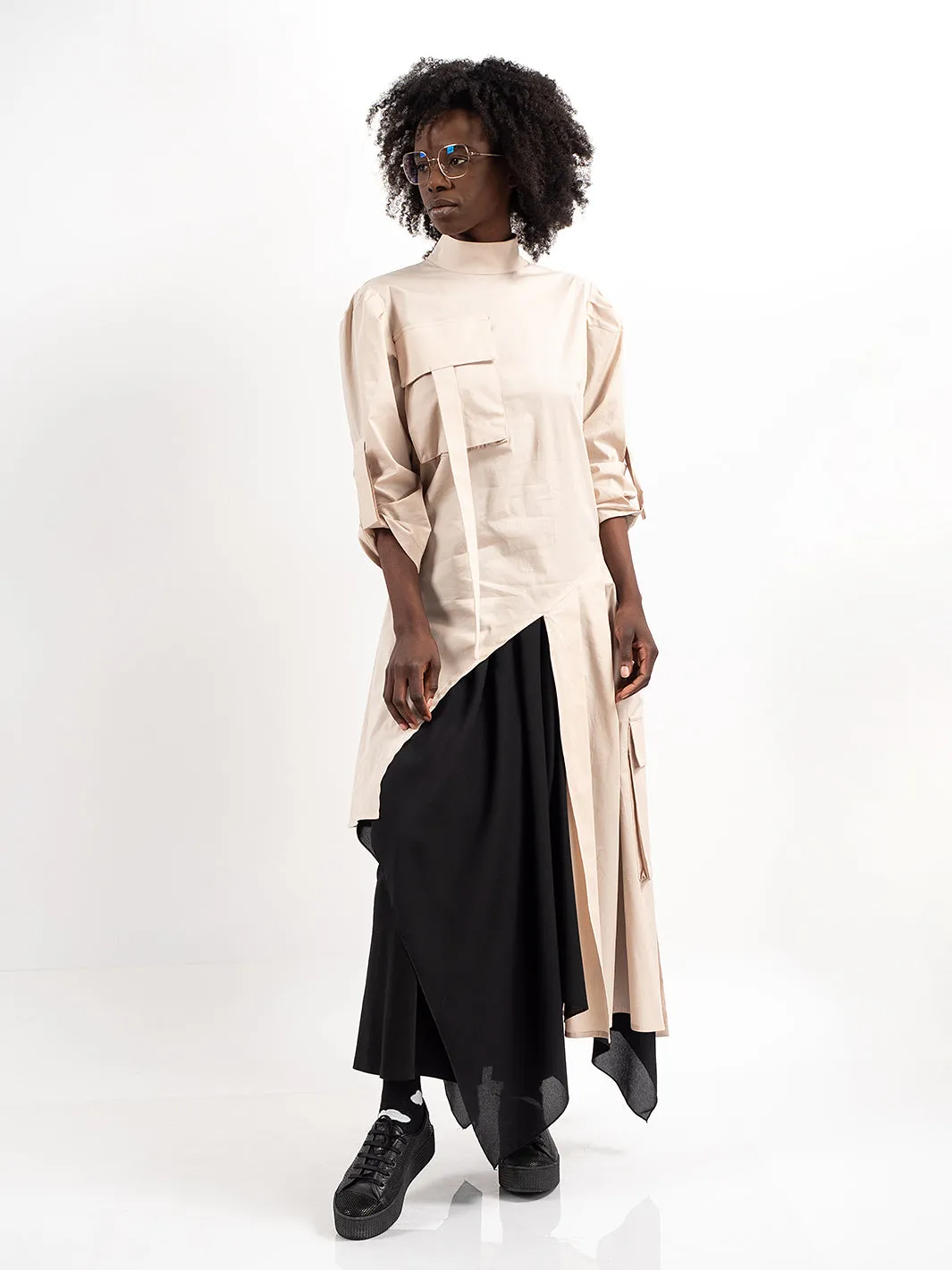 Avant Garde Tunic Shirt  With Pleats and Pockets