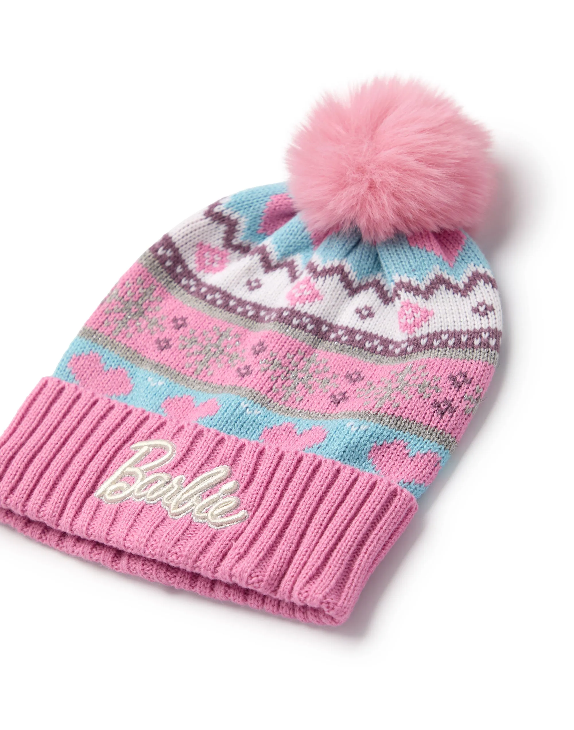 Barbie Fair Isle Boys Pink Beanie and Gloves Set