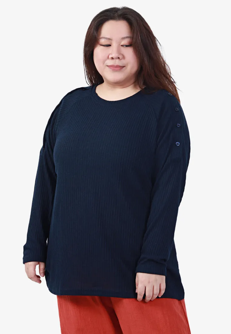 Baxter Knitted Button Vaccine-Friendly Top - Navy Blue