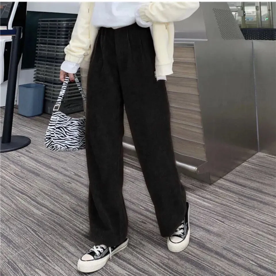 Beige Corduroy Oversize Korean Black High Waist Loose Pant