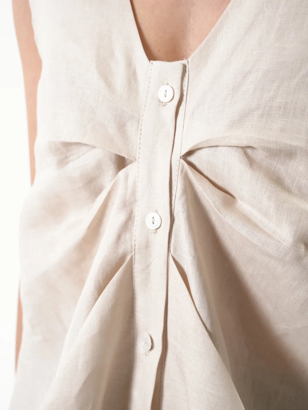 Beige Linen Top With Buttons