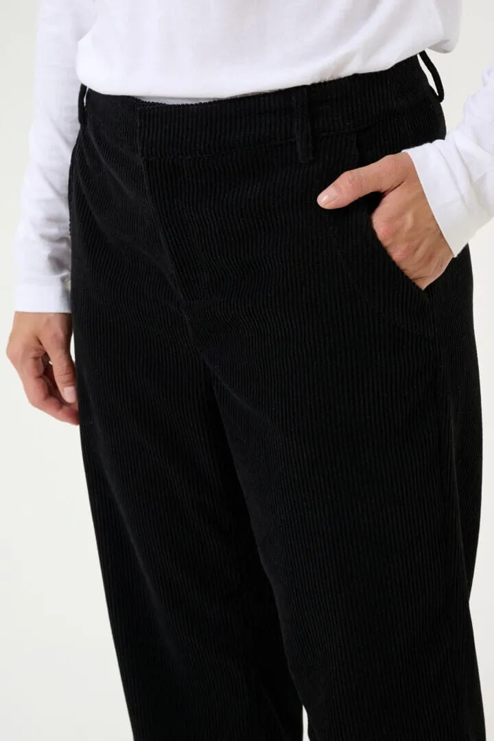 BLACK STRAIGHT LEG HIGH WAIST CORDUROY PANTS