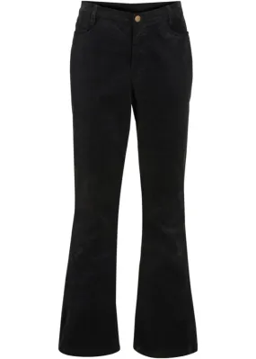 Bpc Bonprix Collection Stretch Corduroy Flare Pants with Comfortable High Waist Belt ,  black