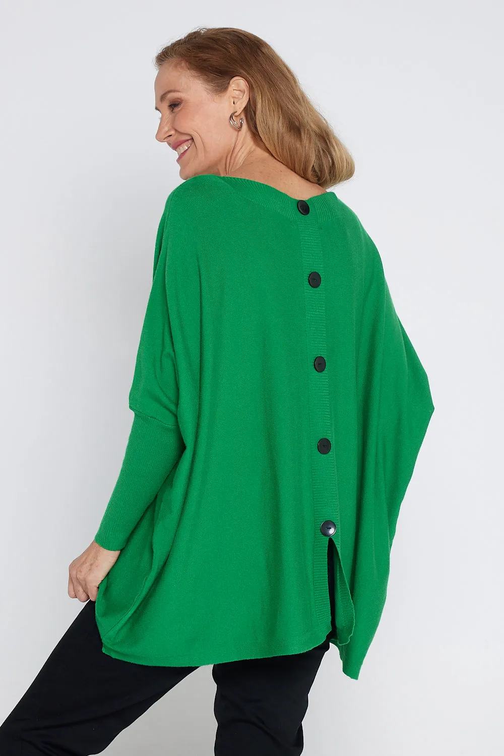 Button Back Knit Jumper - Emerald