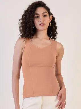 Camel Brown Sweetheart Neck Top