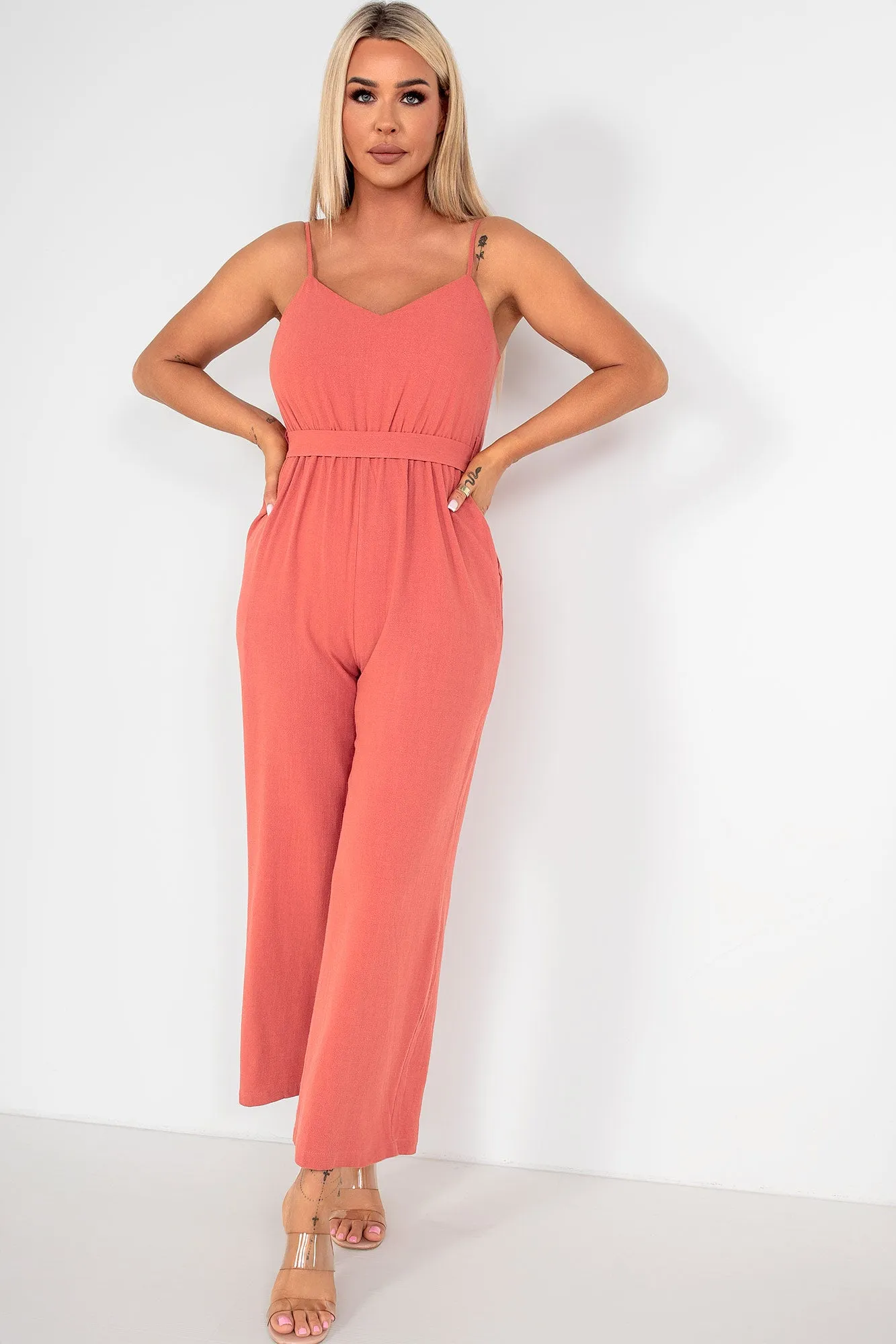 Cathy Rust Linen Jumpsuit