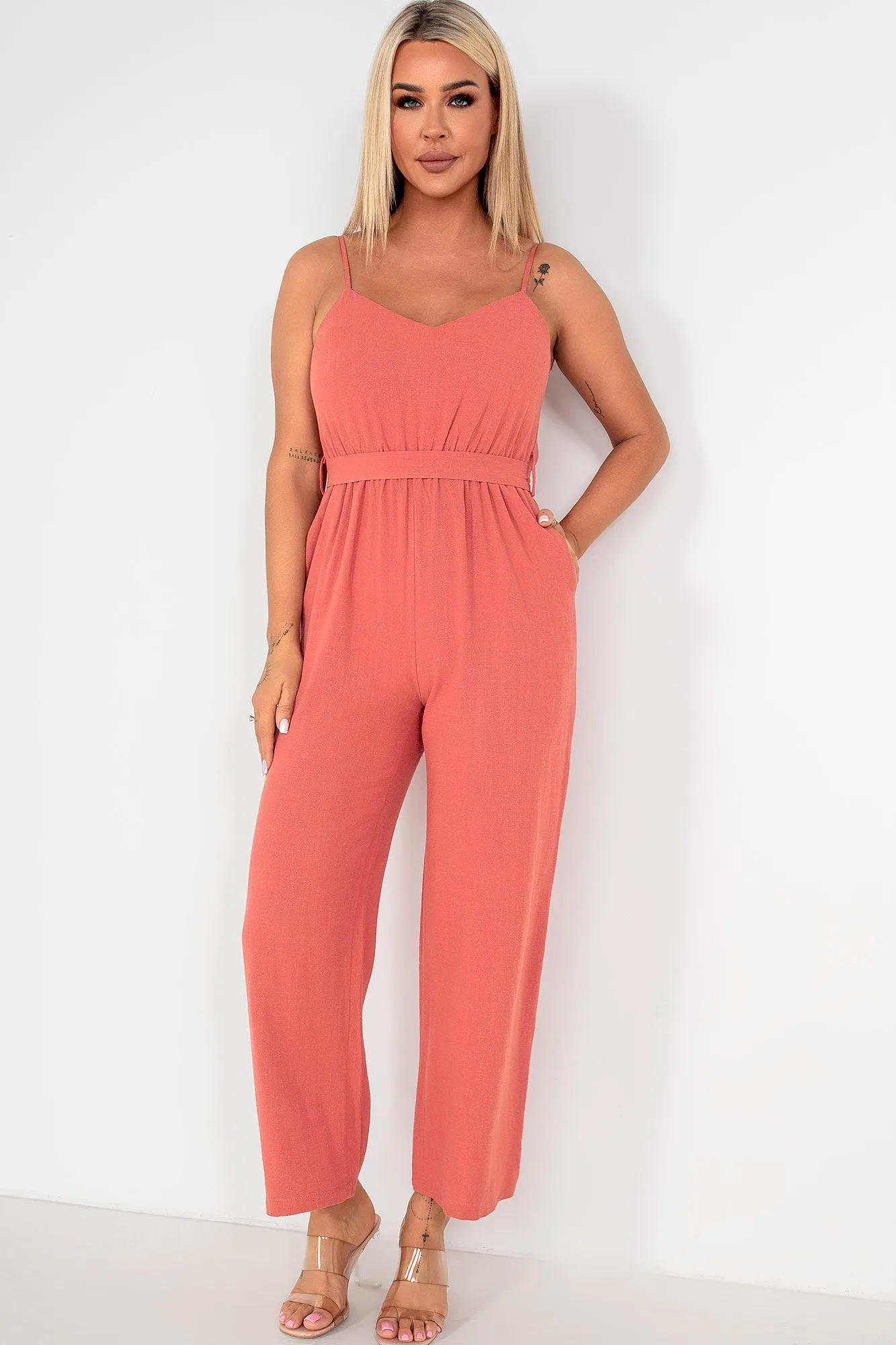 Cathy Rust Linen Jumpsuit