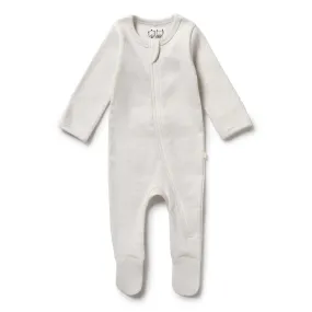 Clay Organic Stripe Rib Zipsuit with Feet